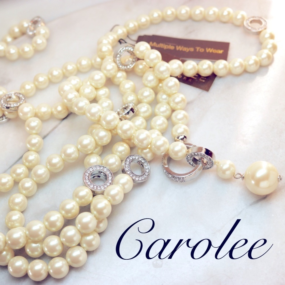 NEW! Carolee Pearl Lariat with Crystal Accents
